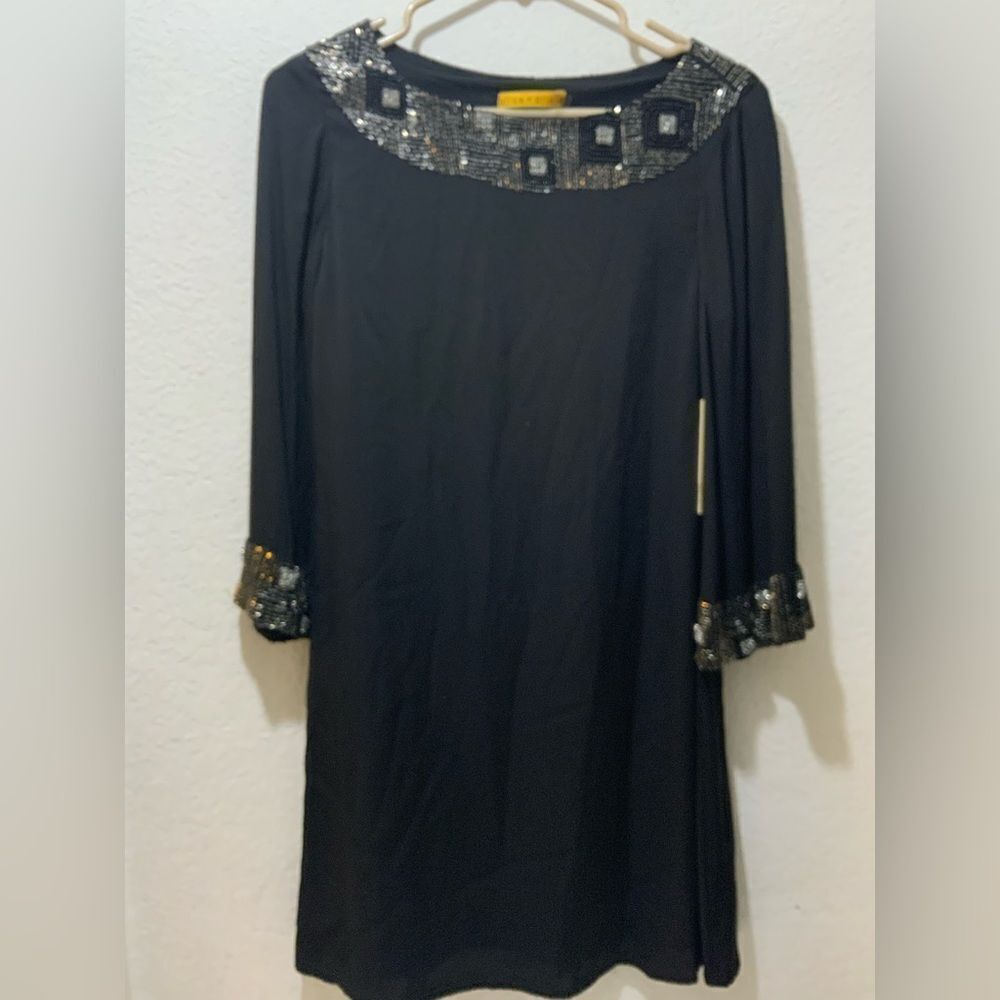NWT Alice + Olivia black silk mini dress with beading